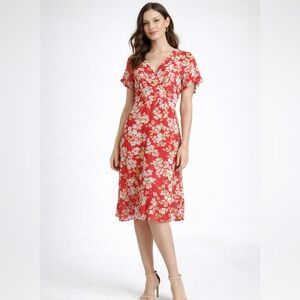 J. Jill Womens Small Wrap Dress Floral Ruffle Short Flutter Sleeve Cottagecore